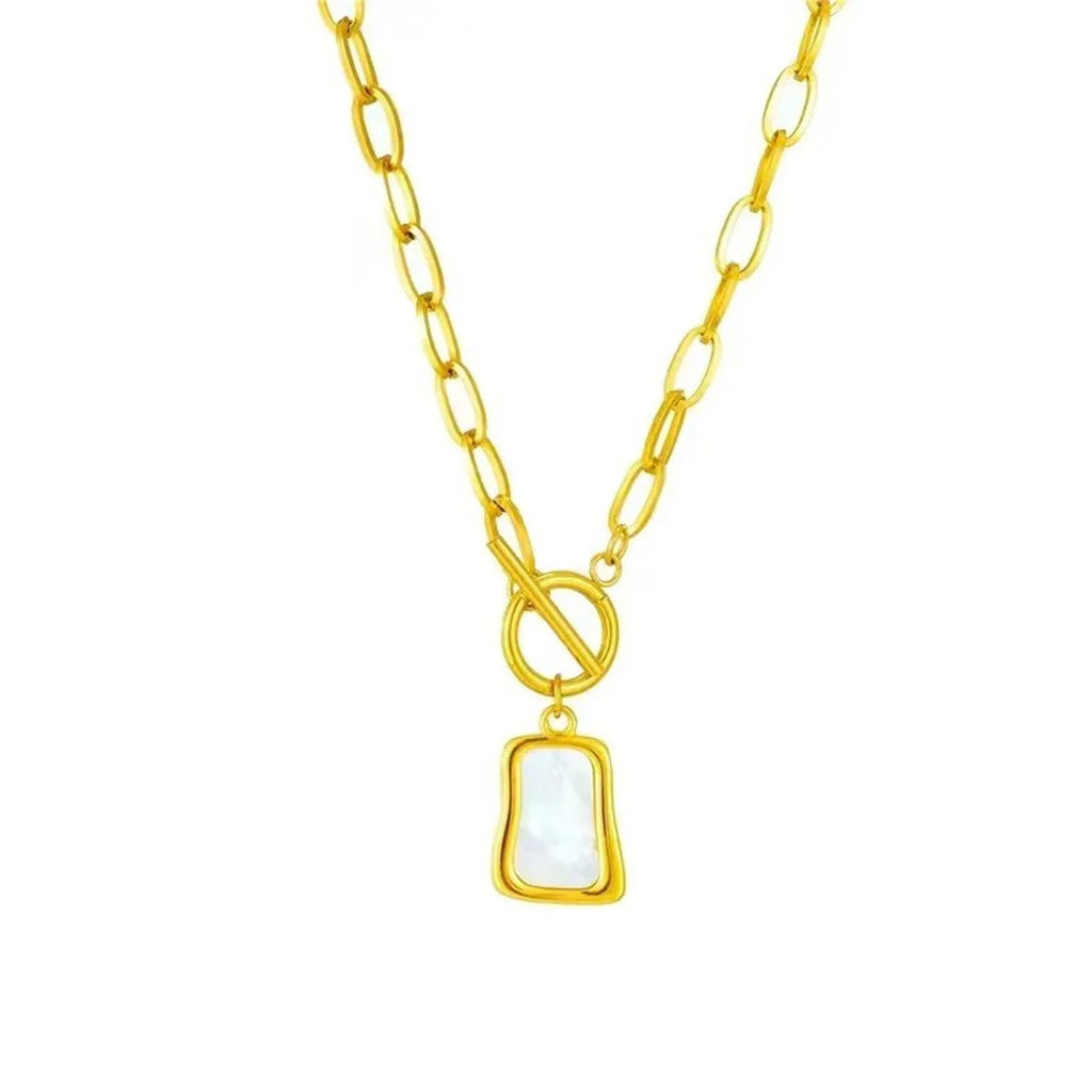 Stainless Steel Geometric Trapezoidal Pearl Pendant Necklace
