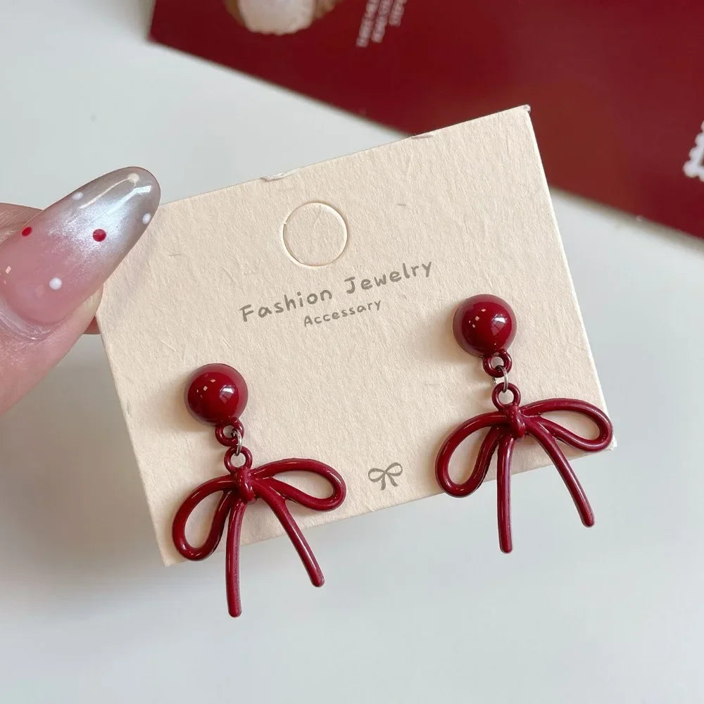 Retro Style Red Bowknot Stud Earrings