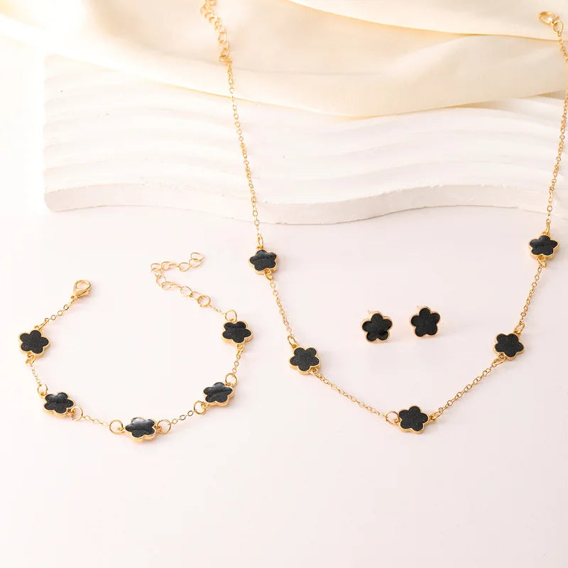 Five-Petal Flower Necklace Bracelet Earrings Set