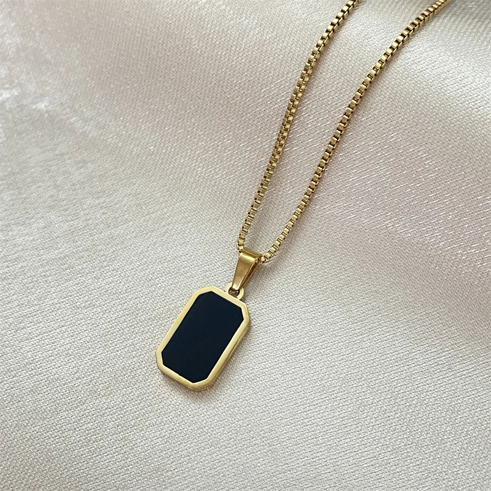 Classic Black Square Pendant Necklace