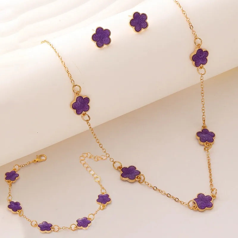 Five-Petal Flower Necklace Bracelet Earrings Set
