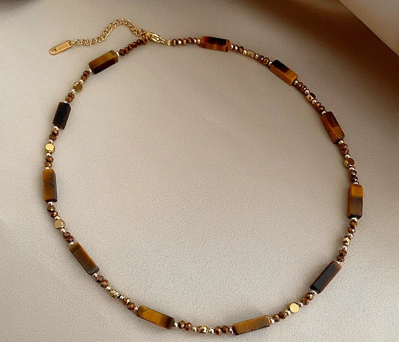 Layered Bamboo-Style Stone Pendant Necklace