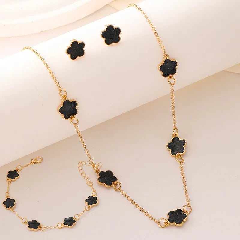 Five-Petal Flower Necklace Bracelet Earrings Set