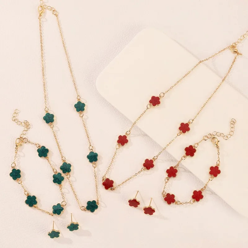 Five-Petal Flower Necklace Bracelet Earrings Set