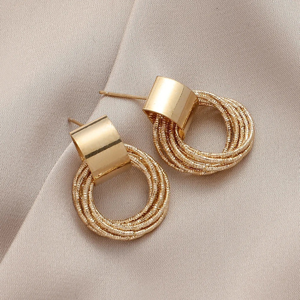 Vintage Metal Round Drop Earrings