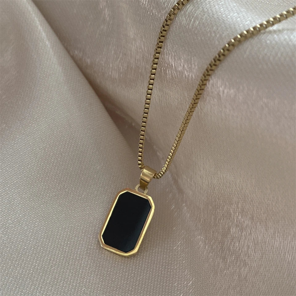 Classic Black Square Pendant Necklace