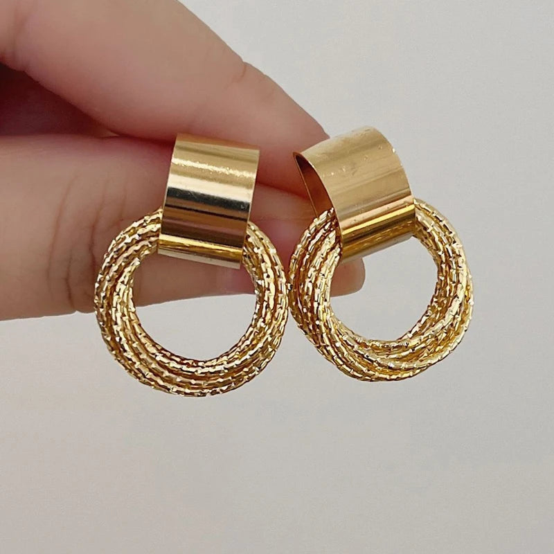 Vintage Metal Round Drop Earrings