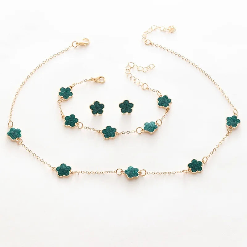 Five-Petal Flower Necklace Bracelet Earrings Set