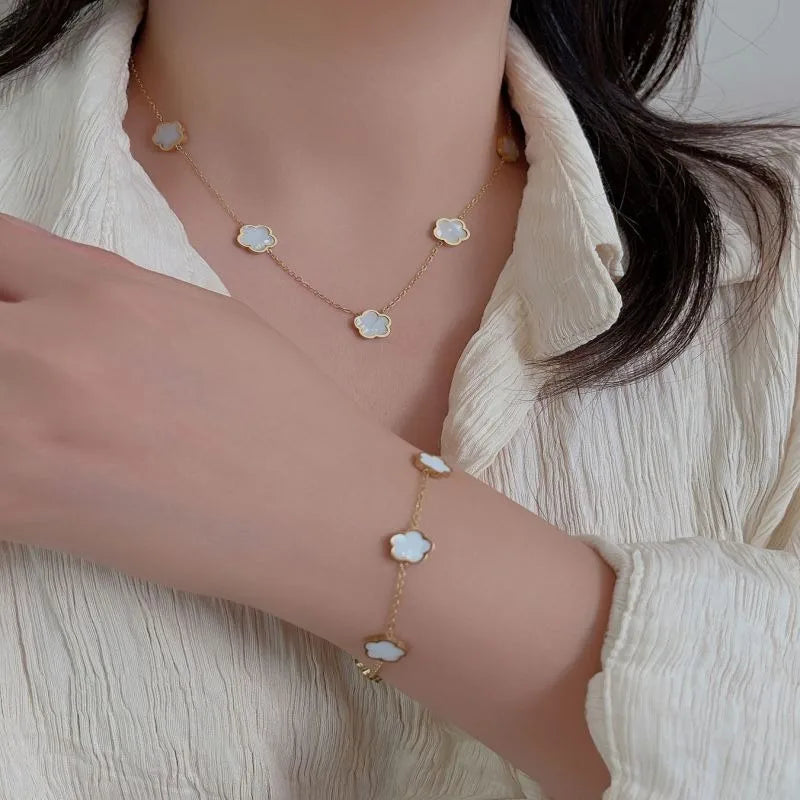 Five-Petal Flower Necklace Bracelet Earrings Set
