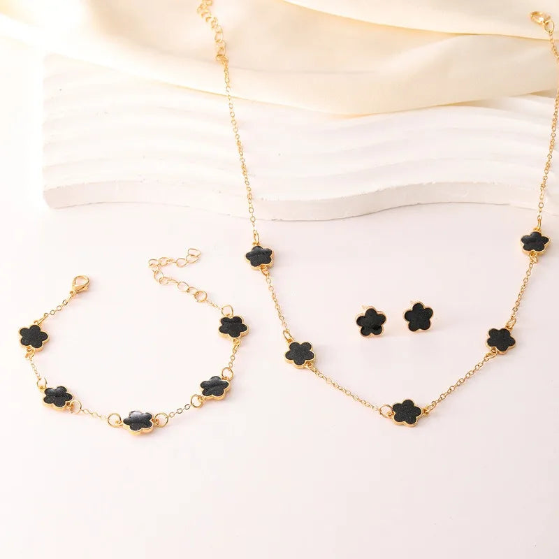Five-Petal Flower Necklace Bracelet Earrings Set