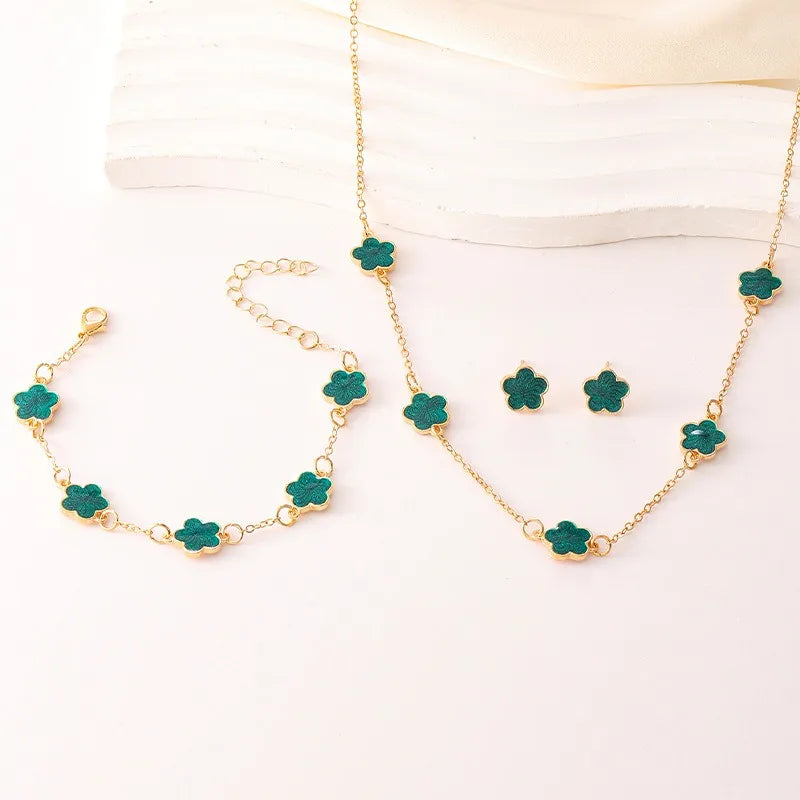 Five-Petal Flower Necklace Bracelet Earrings Set