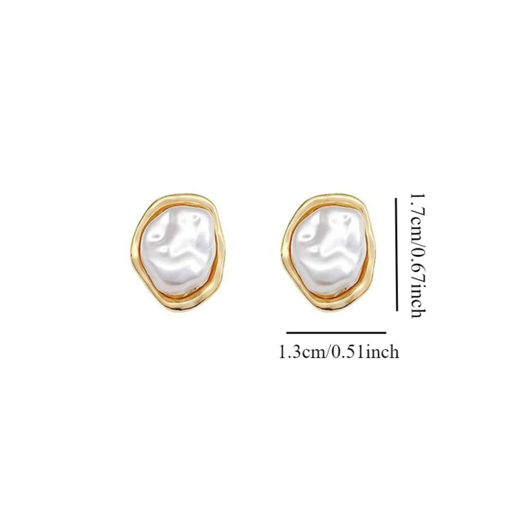 Irregular Pearl & Metal Stud Earrings