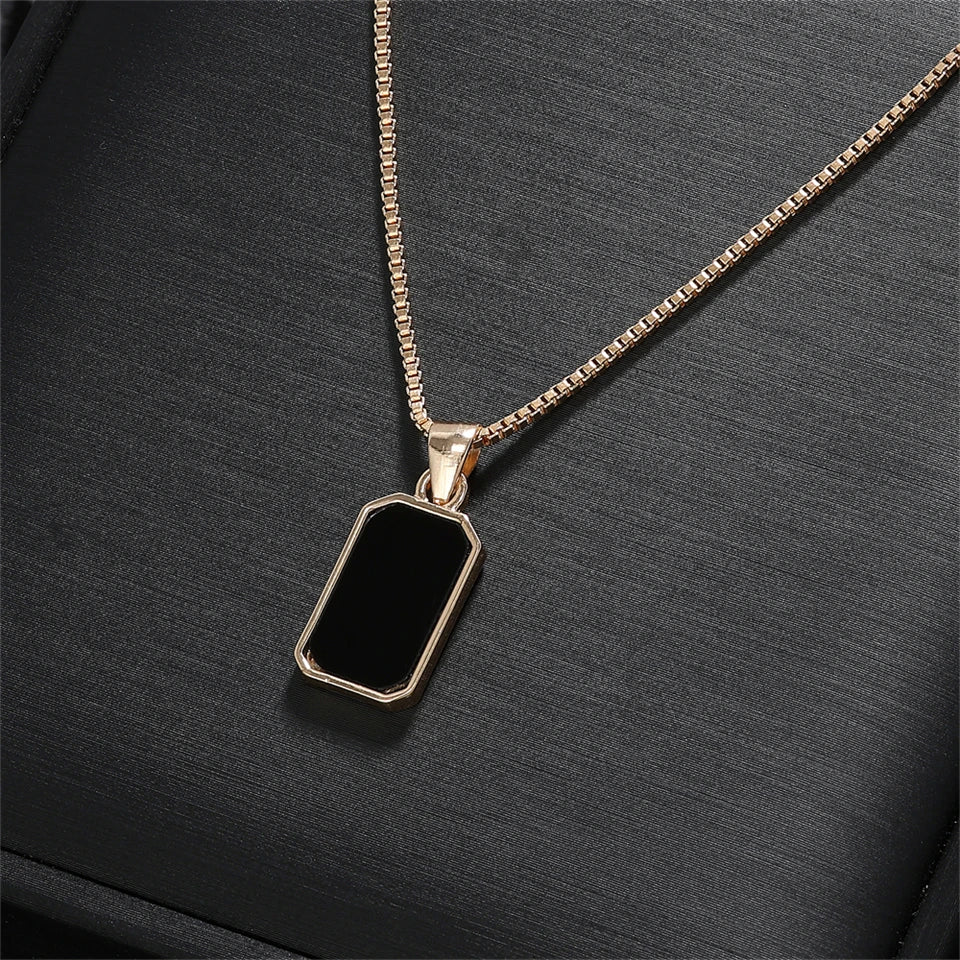 Classic Black Square Pendant Necklace