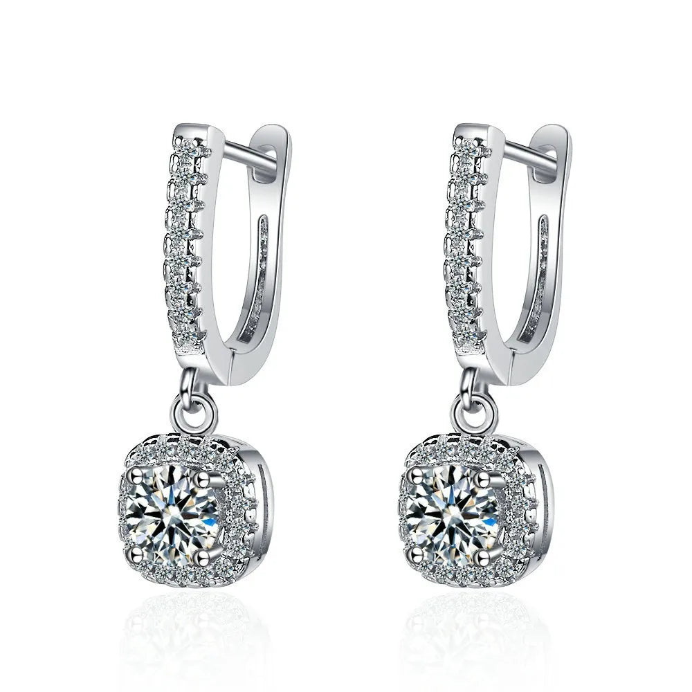 Sterling Silver Zircon Hoop Earrings