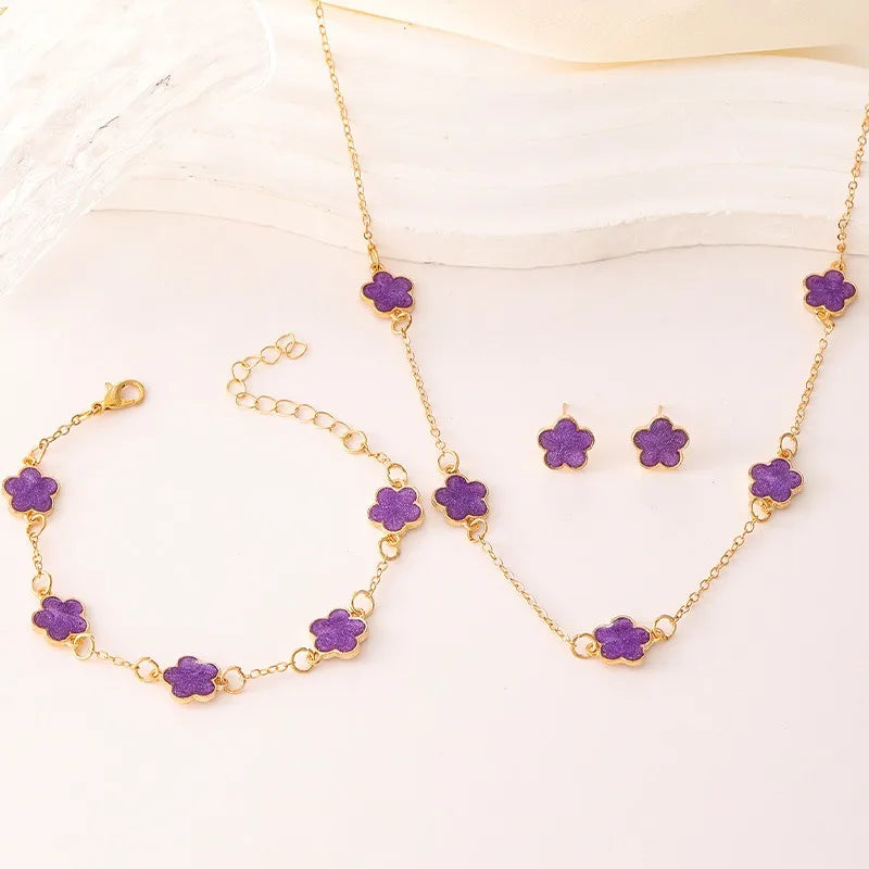 Five-Petal Flower Necklace Bracelet Earrings Set
