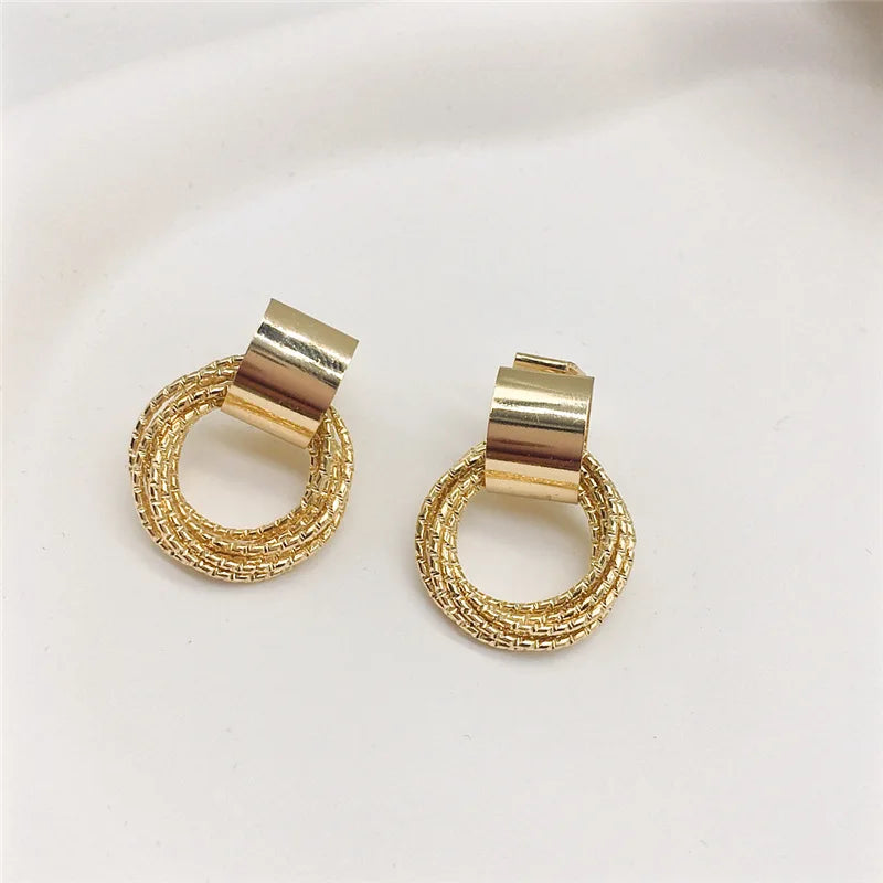 Vintage Metal Round Drop Earrings