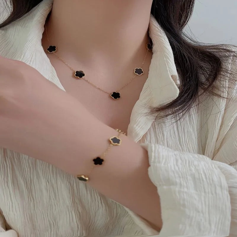 Five-Petal Flower Necklace Bracelet Earrings Set