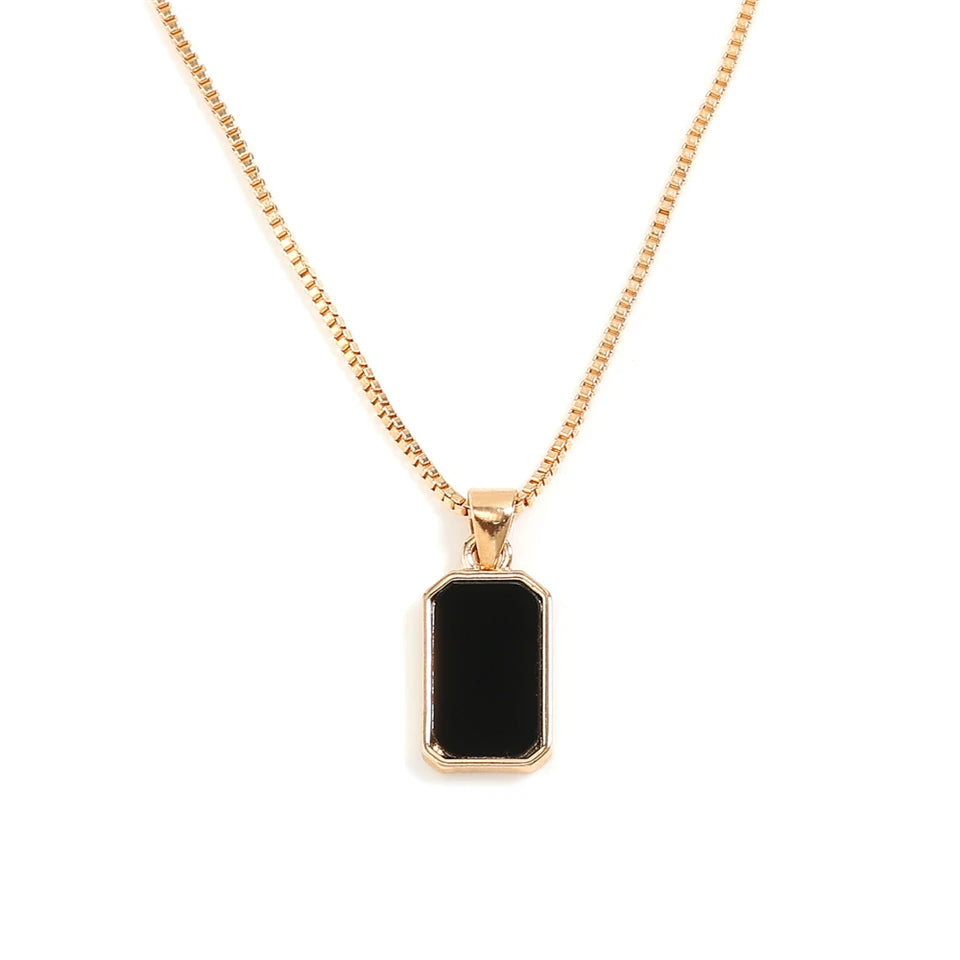 Classic Black Square Pendant Necklace
