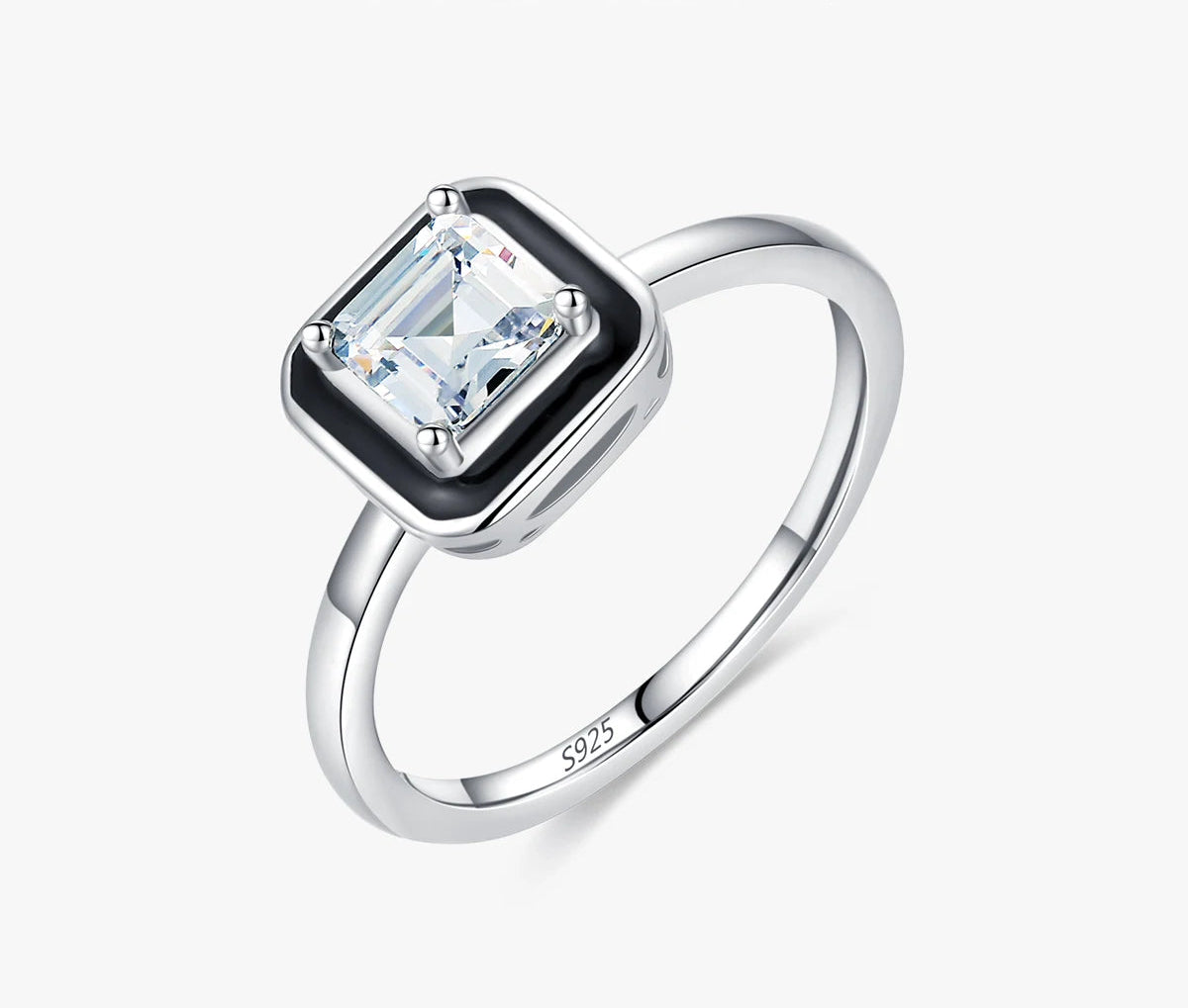 Black Enamel & Square Ring