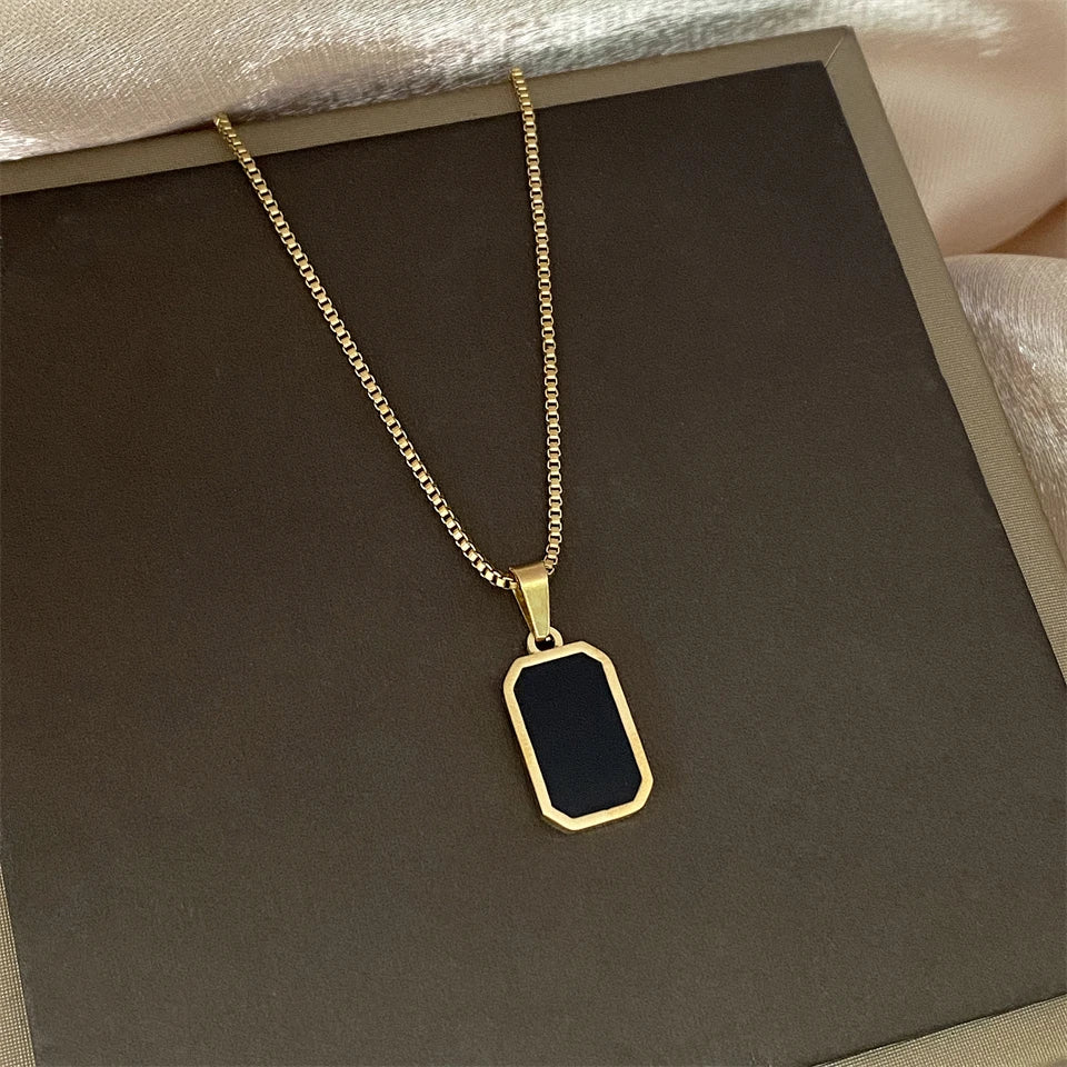 Classic Black Square Pendant Necklace