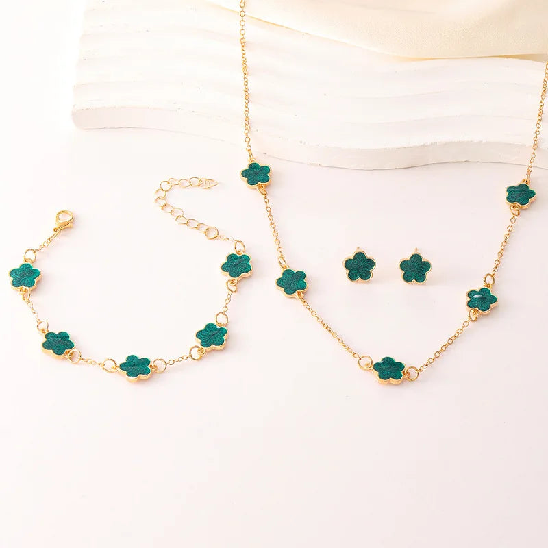 Five-Petal Flower Necklace Bracelet Earrings Set