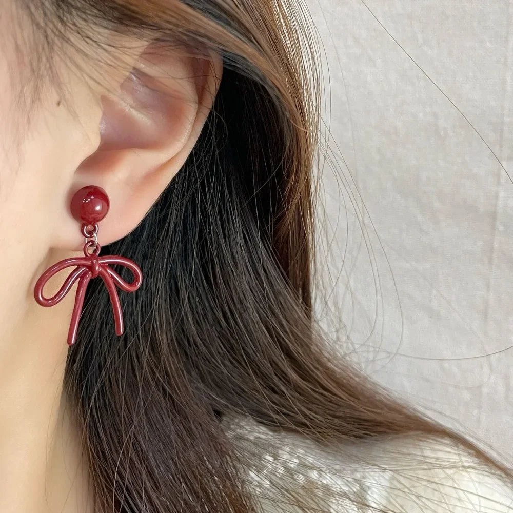 Retro Style Red Bowknot Stud Earrings