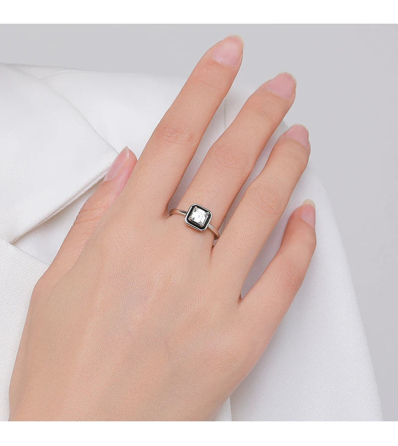 Black Enamel & Square Ring