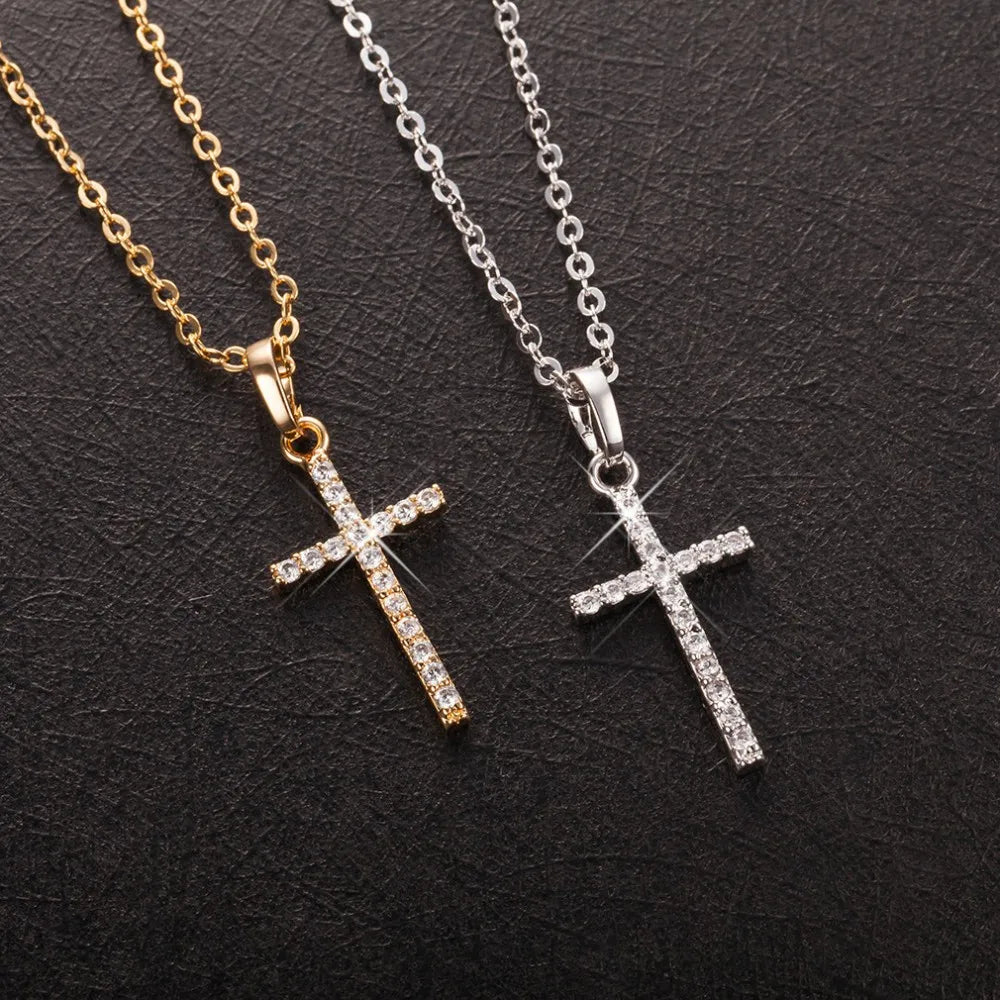 Cross Pendant Rhinestone Necklace